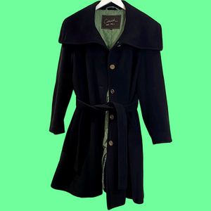 Coach Black Wool & Angora Blend Coat with Gold Buttons